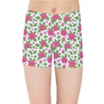 Flowers Leaves Roses Pattern Floral Nature Background Kids  Sports Shorts