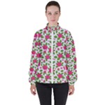 Flowers Leaves Roses Pattern Floral Nature Background Women s High Neck Windbreaker