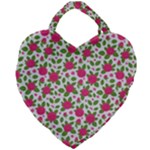 Flowers Leaves Roses Pattern Floral Nature Background Giant Heart Shaped Tote