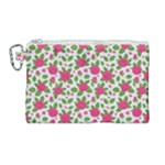 Flowers Leaves Roses Pattern Floral Nature Background Canvas Cosmetic Bag (Large)