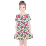 Flowers Leaves Roses Pattern Floral Nature Background Kids  Simple Cotton Dress