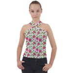 Flowers Leaves Roses Pattern Floral Nature Background Cross Neck Velour Top