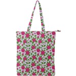 Flowers Leaves Roses Pattern Floral Nature Background Double Zip Up Tote Bag