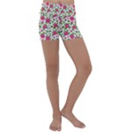 Flowers Leaves Roses Pattern Floral Nature Background Kids  Lightweight Velour Yoga Shorts