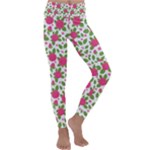 Flowers Leaves Roses Pattern Floral Nature Background Kids  Lightweight Velour Classic Yoga Leggings