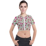 Flowers Leaves Roses Pattern Floral Nature Background Short Sleeve Cropped Jacket