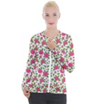 Flowers Leaves Roses Pattern Floral Nature Background Casual Zip Up Jacket