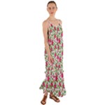 Flowers Leaves Roses Pattern Floral Nature Background Cami Maxi Ruffle Chiffon Dress