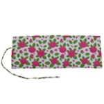 Flowers Leaves Roses Pattern Floral Nature Background Roll Up Canvas Pencil Holder (S)