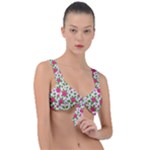Flowers Leaves Roses Pattern Floral Nature Background Front Tie Bikini Top