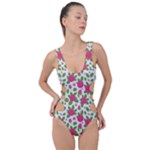 Flowers Leaves Roses Pattern Floral Nature Background Side Cut Out Swimsuit