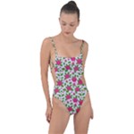 Flowers Leaves Roses Pattern Floral Nature Background Tie Strap One Piece Swimsuit