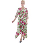 Flowers Leaves Roses Pattern Floral Nature Background Quarter Sleeve Wrap Front Maxi Dress
