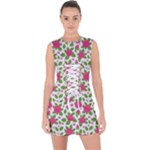 Flowers Leaves Roses Pattern Floral Nature Background Lace Up Front Bodycon Dress