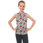 Flowers Leaves Roses Pattern Floral Nature Background Kids  Sleeveless Polo T-Shirt