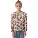 Flowers Leaves Roses Pattern Floral Nature Background Kids  Peter Pan Collar Blouse
