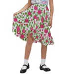 Flowers Leaves Roses Pattern Floral Nature Background Kids  Ruffle Flared Wrap Midi Skirt