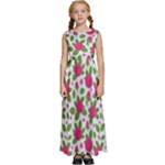 Flowers Leaves Roses Pattern Floral Nature Background Kids  Satin Sleeveless Maxi Dress