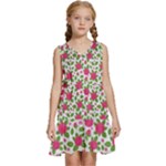 Flowers Leaves Roses Pattern Floral Nature Background Kids  Sleeveless Tiered Mini Dress
