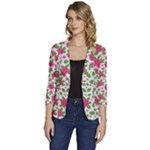 Flowers Leaves Roses Pattern Floral Nature Background Women s One-Button 3/4 Sleeve Short Jacket