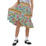 Flower Pattern Art Vintage Blooming Blossom Botanical Nature Famous Kids  Ruffle Flared Wrap Midi Skirt