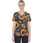 Flowers Pattern Spring Bloom Blossom Rose Nature Flora Floral Plant Women s V-Neck Scrub Top