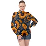 Flowers Pattern Spring Bloom Blossom Rose Nature Flora Floral Plant High Neck Long Sleeve Chiffon Top