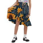 Flowers Pattern Spring Bloom Blossom Rose Nature Flora Floral Plant Kids  Ruffle Flared Wrap Midi Skirt