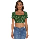 Seamless Pattern With Viruses Short Sleeve Square Neckline Crop Top 