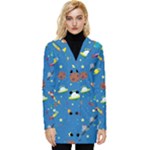 Space Rocket Solar System Pattern Button Up Hooded Coat 