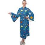 Space Rocket Solar System Pattern Maxi Velvet Kimono