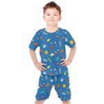 Space Rocket Solar System Pattern Kids  T-Shirt and Shorts Set