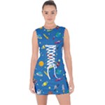Space Rocket Solar System Pattern Lace Up Front Bodycon Dress