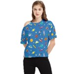 Space Rocket Solar System Pattern One Shoulder Cut Out T-Shirt