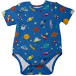 Space Rocket Solar System Pattern Baby Short Sleeve Bodysuit