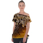 Honeycomb With Bees Off Shoulder Tie-Up T-Shirt
