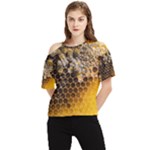 Honeycomb With Bees One Shoulder Cut Out T-Shirt