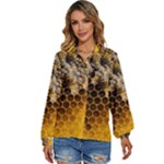 Honeycomb With Bees Women s Long Sleeve Button Up Shirt