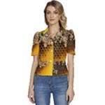 Honeycomb With Bees Puffed Short Sleeve Button Up Jacket