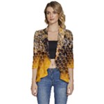 Honeycomb With Bees Women s 3/4 Sleeve Ruffle Edge Open Front Jacket
