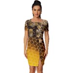 Honeycomb With Bees Fitted Knot Split End Bodycon Dress