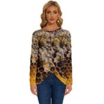 Honeycomb With Bees Long Sleeve Crew Neck Pullover Top