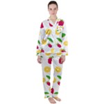 Strawberry Lemons Fruit Women s Long Sleeve Satin Pajamas Set	