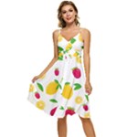 Strawberry Lemons Fruit Sleeveless Tie Front Chiffon Dress