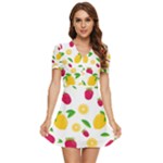 Strawberry Lemons Fruit V-Neck High Waist Chiffon Mini Dress