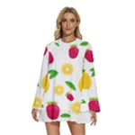 Strawberry Lemons Fruit Round Neck Long Sleeve Bohemian Style Chiffon Mini Dress