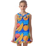 Fruit Texture Wave Fruits Kids  Pilgrim Collar Ruffle Hem Dress