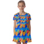 Fruit Texture Wave Fruits Kids  Short Sleeve Pinafore Style Dress
