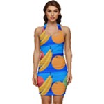 Fruit Texture Wave Fruits Sleeveless Wide Square Neckline Ruched Bodycon Dress