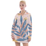 Summer Pattern Tropical Design Nature Green Plant Women s Long Sleeve Casual Dress